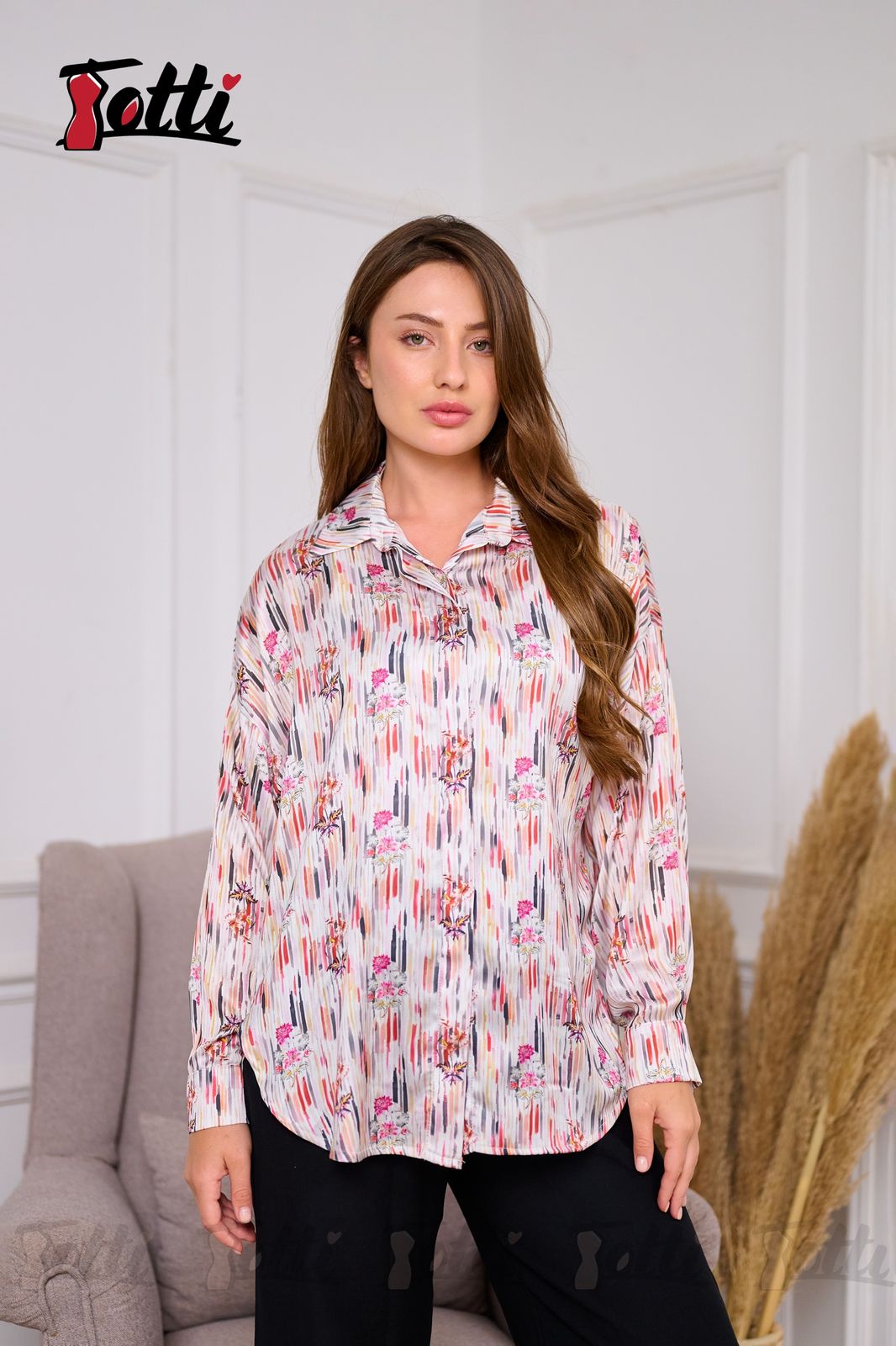 Satin Bloom Button-Down