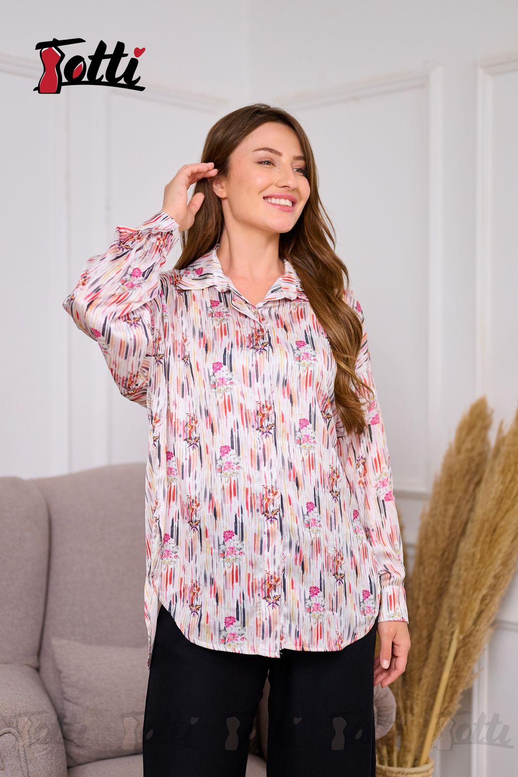 Satin Bloom Button-Down