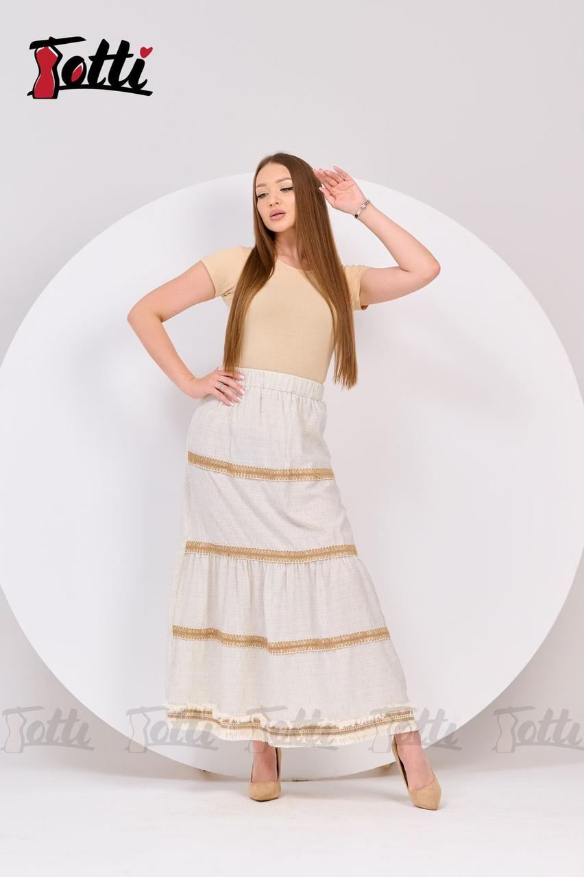 Linen-Blend Fringed Maxi Skirt