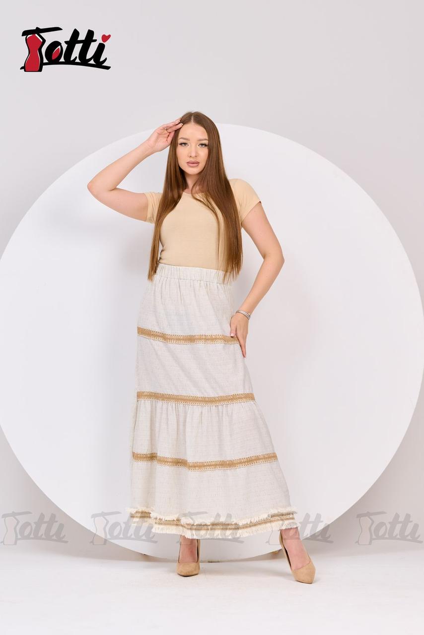 Linen-Blend Fringed Maxi Skirt