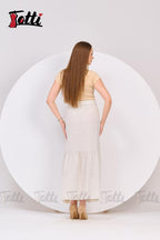 Linen-Blend Fringed Maxi Skirt