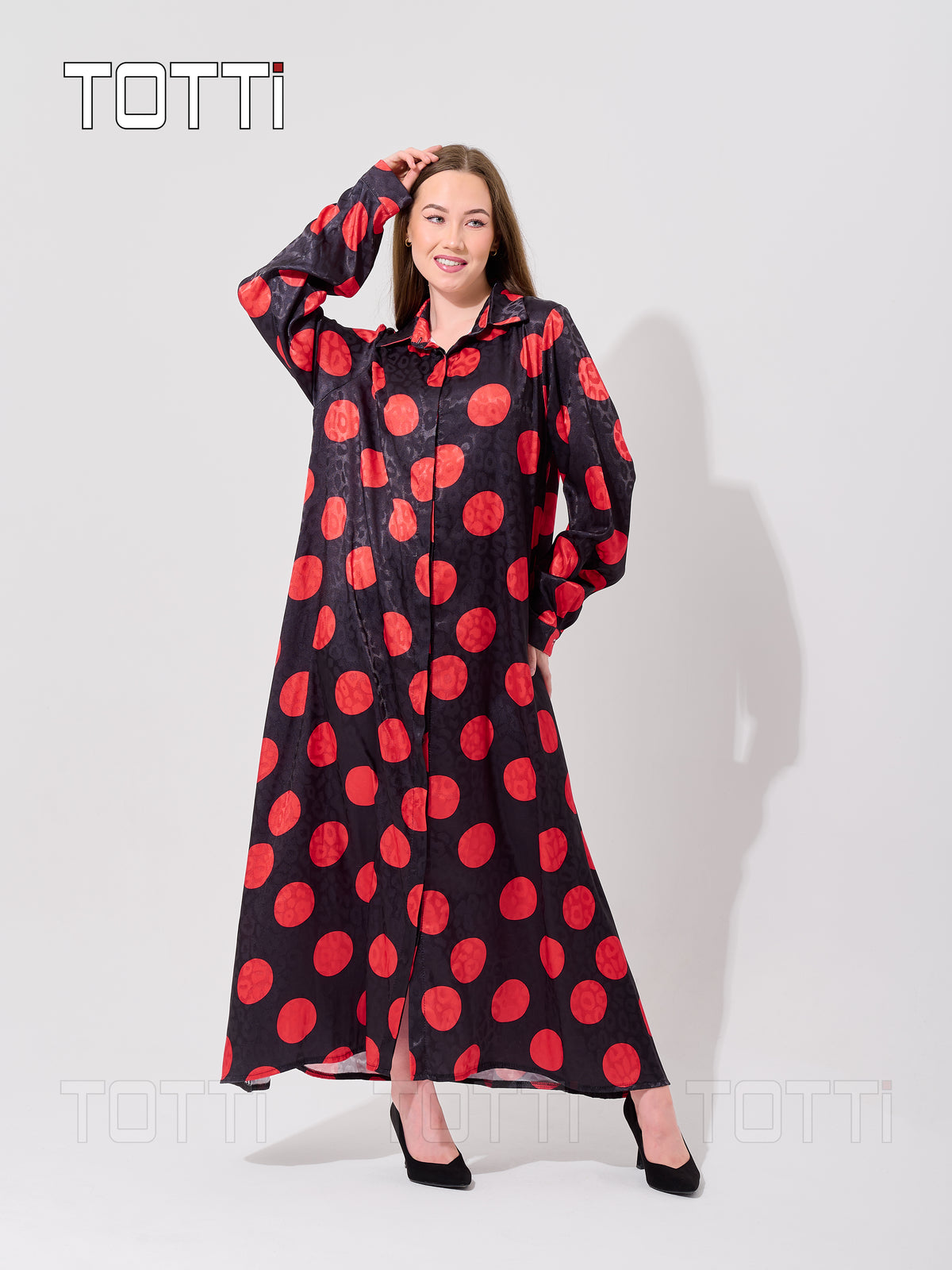 BOLD POLKA DOT MAXI SHIRT DRESS