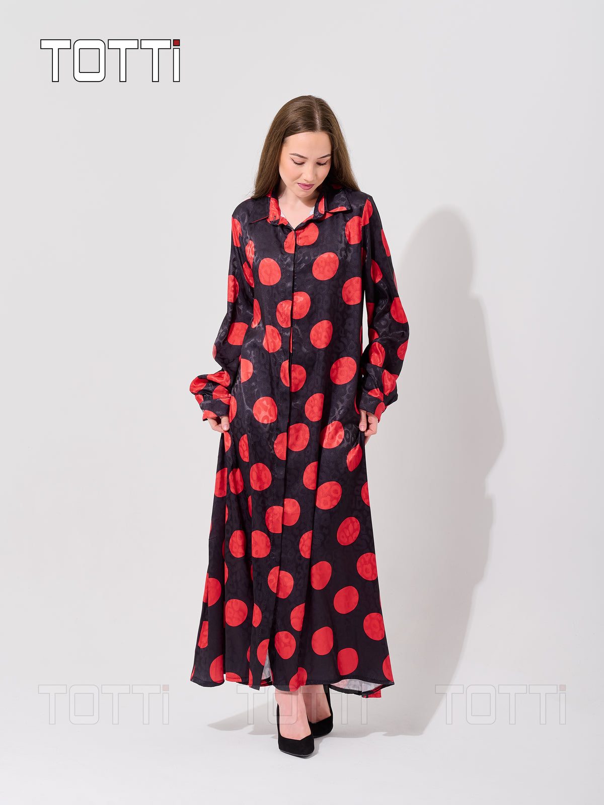 BOLD POLKA DOT MAXI SHIRT DRESS