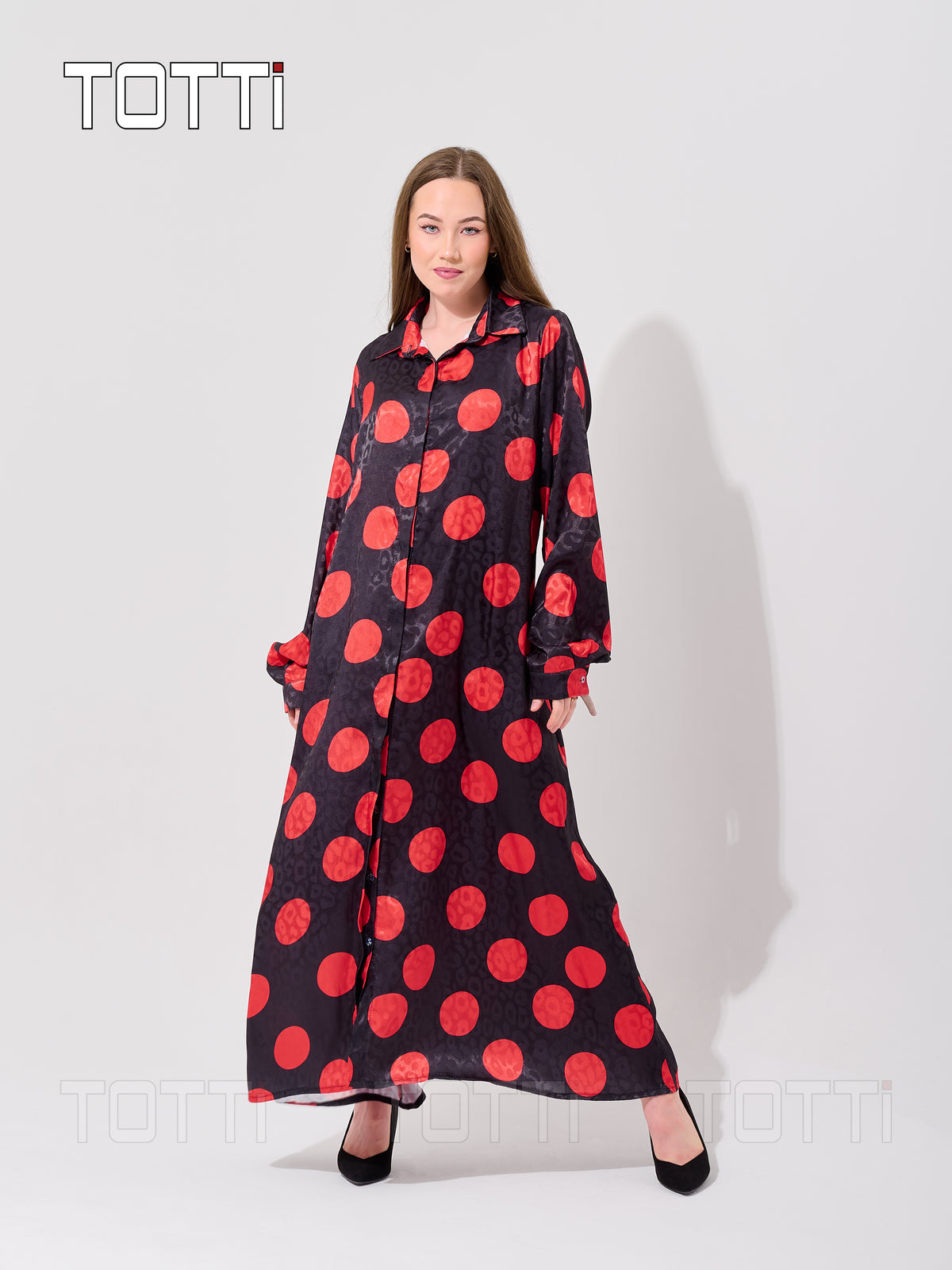 BOLD POLKA DOT MAXI SHIRT DRESS