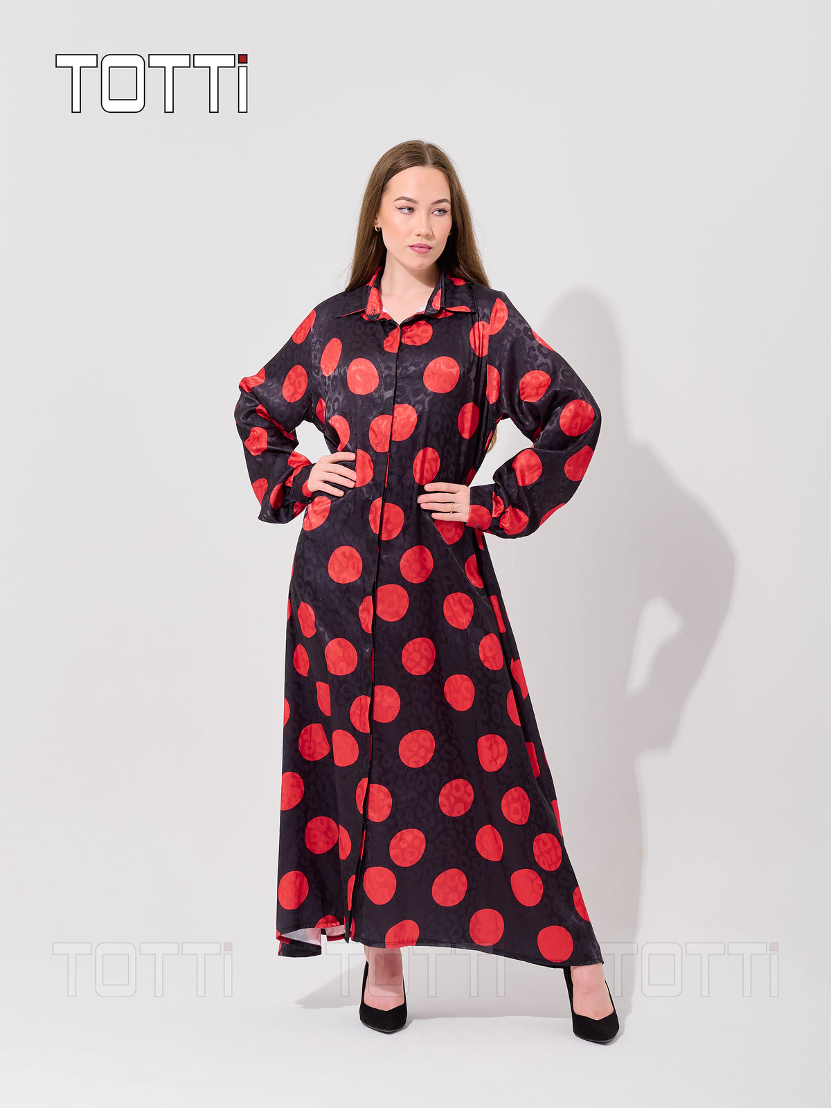 BOLD POLKA DOT MAXI SHIRT DRESS