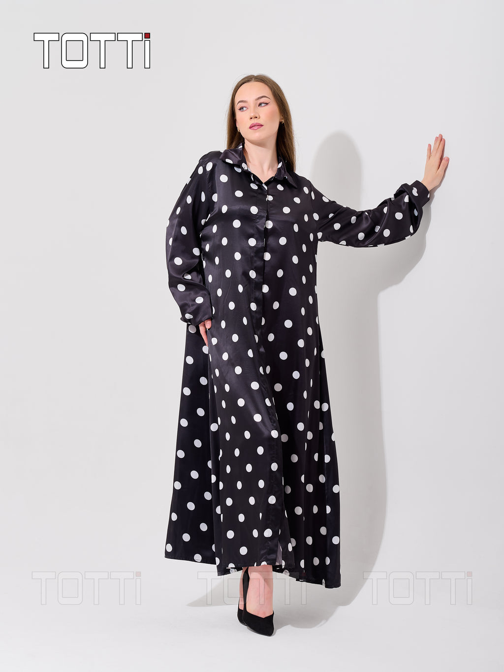 Black Polka Satin  Dress