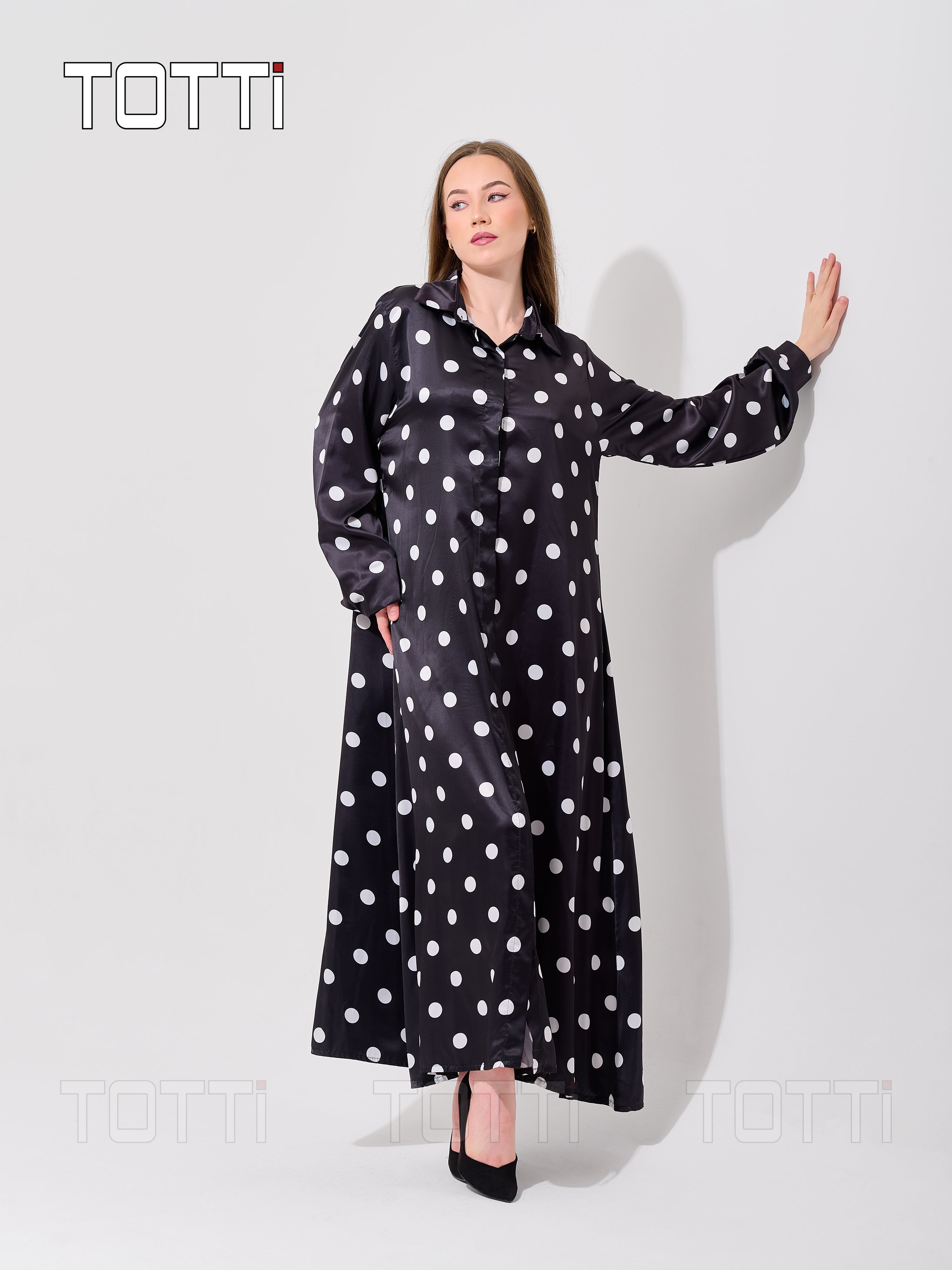 Black Polka Satin  Dress