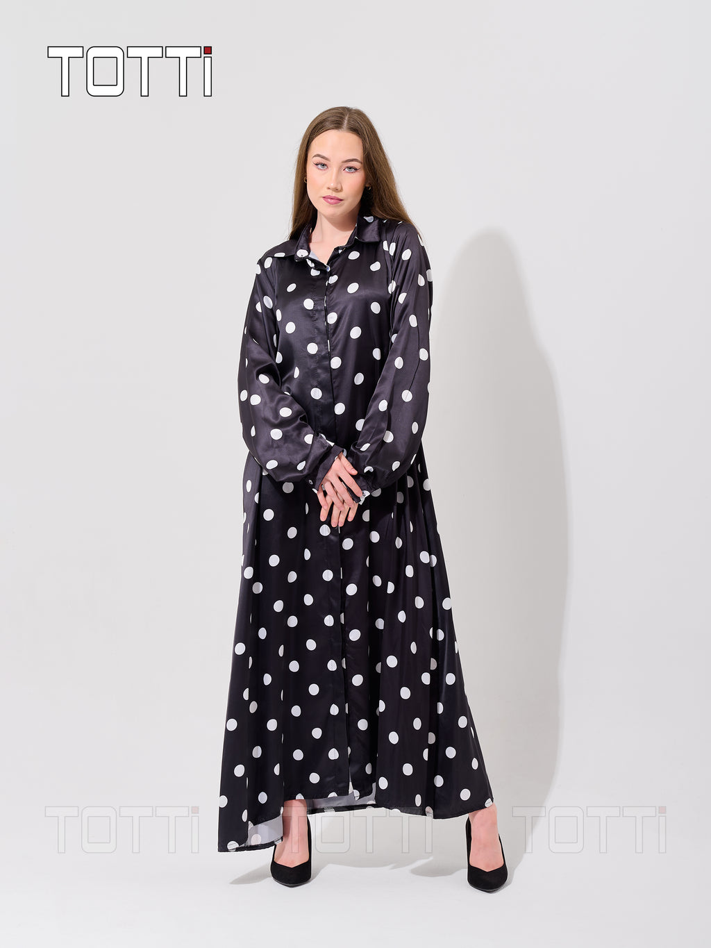 Black Polka Satin  Dress