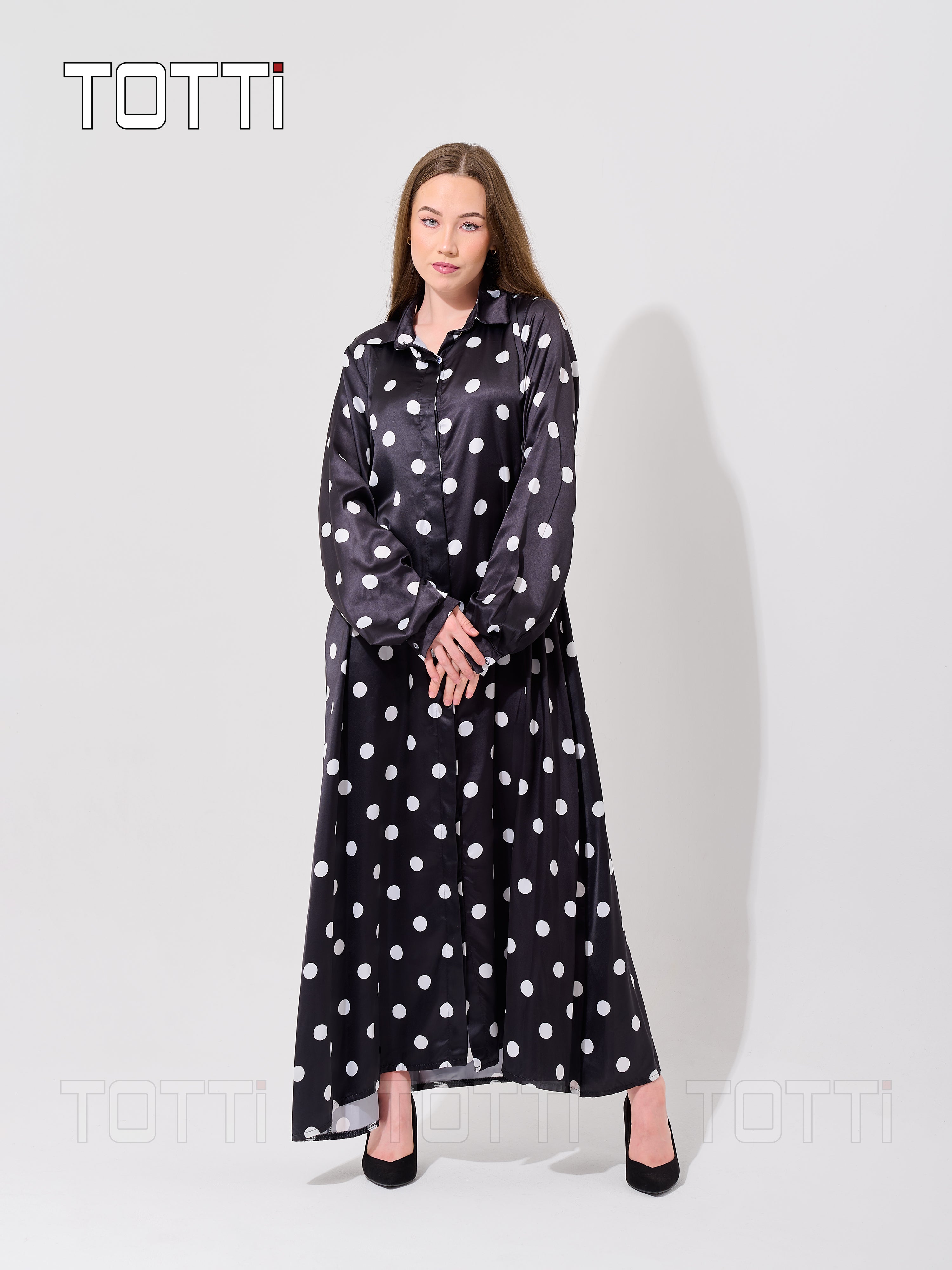 Black Polka Satin  Dress