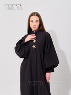 Classic Black Voluminous Balloon-Sleeve Maxi