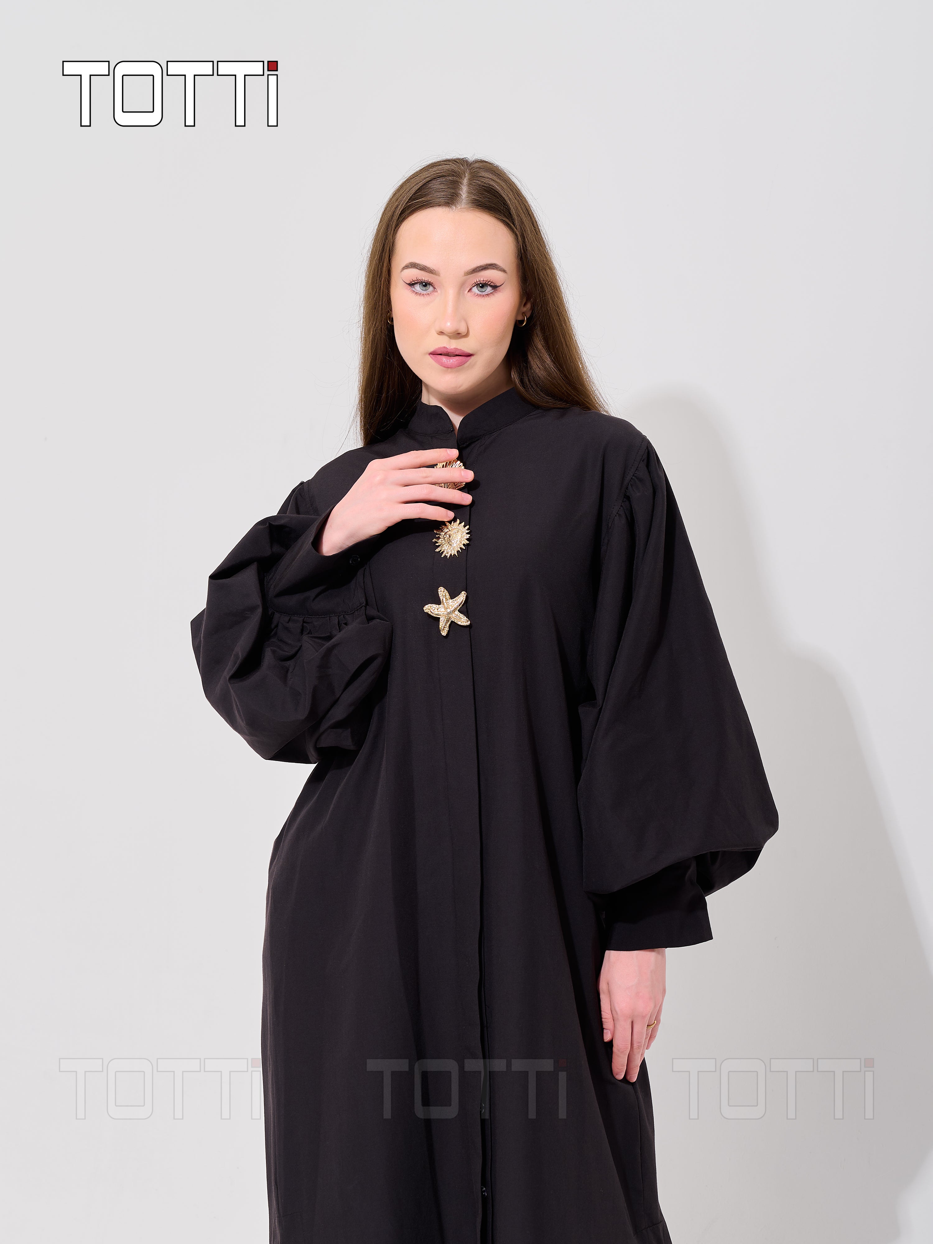 Classic Black Voluminous Balloon-Sleeve Maxi