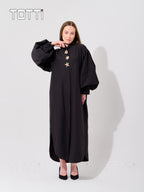 Classic Black Voluminous Balloon-Sleeve Maxi