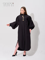 Classic Black Voluminous Balloon-Sleeve Maxi