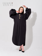 Classic Black Voluminous Balloon-Sleeve Maxi