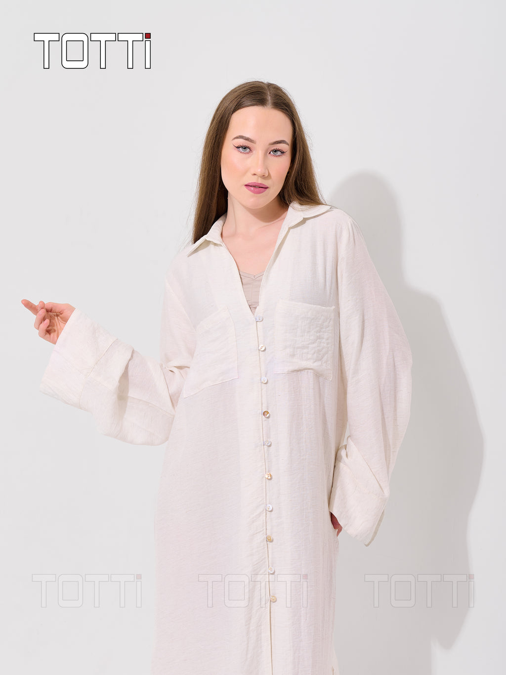 Off-White Button-Down Shirt Dress