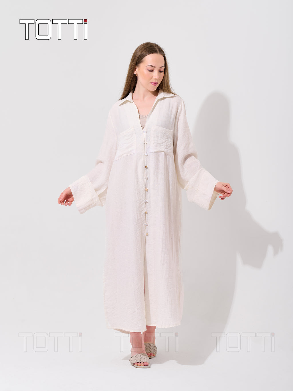 Off-White Button-Down Shirt Dress