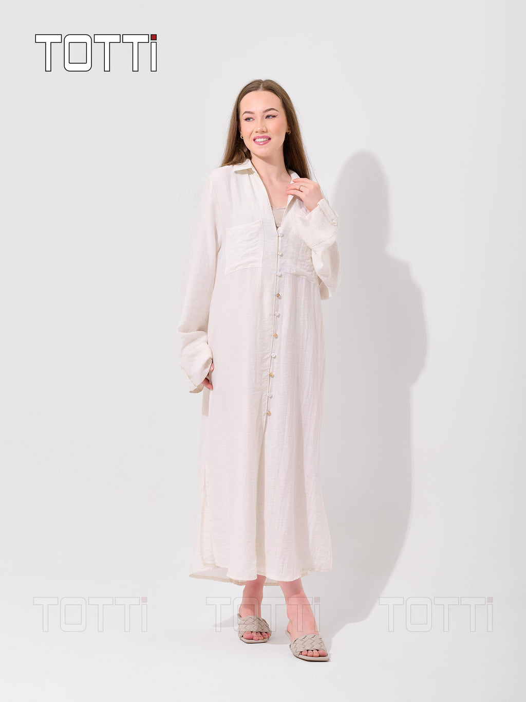 Off-White Button-Down Shirt Dress