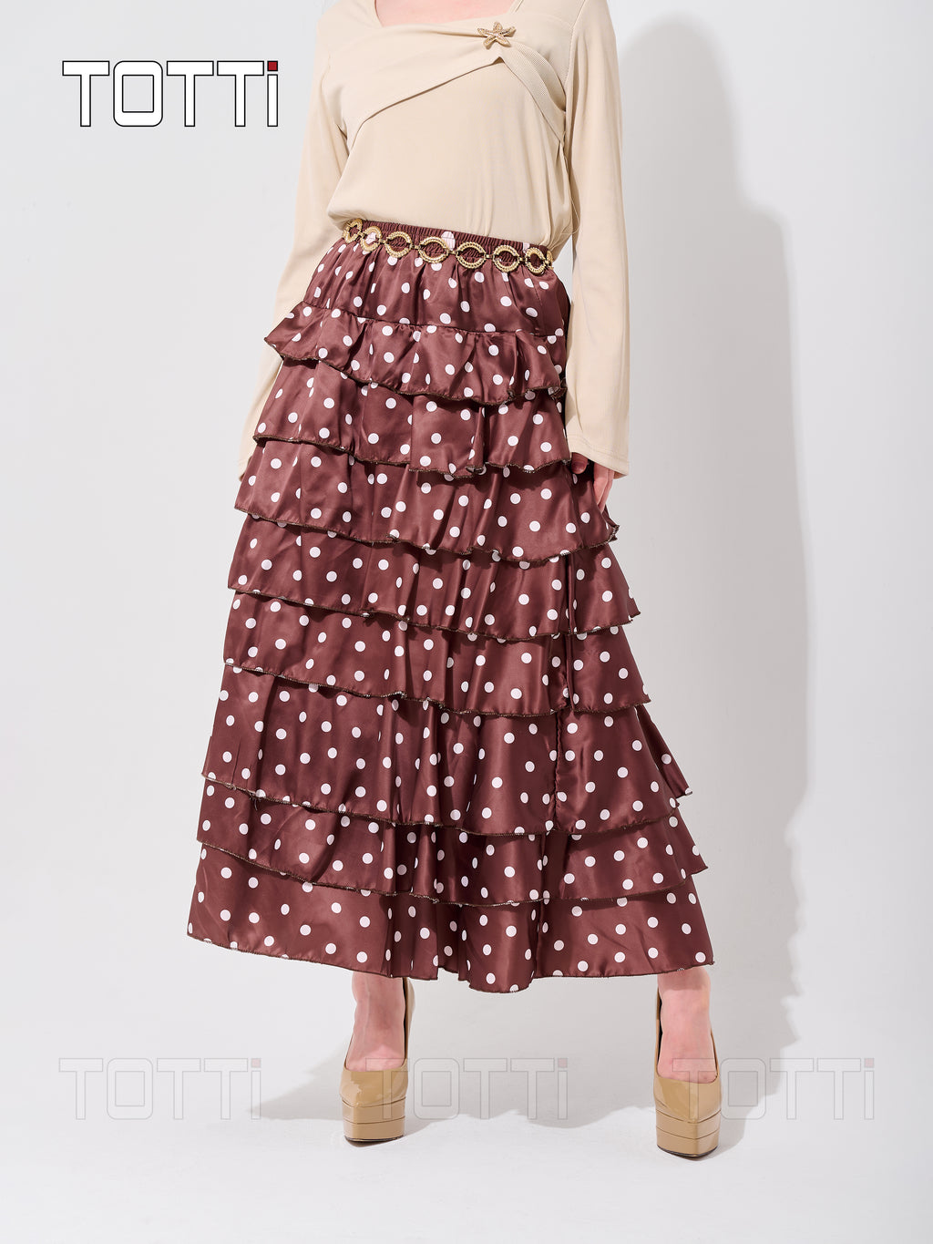 TIERED POLKA DOT MAXI SKIRT