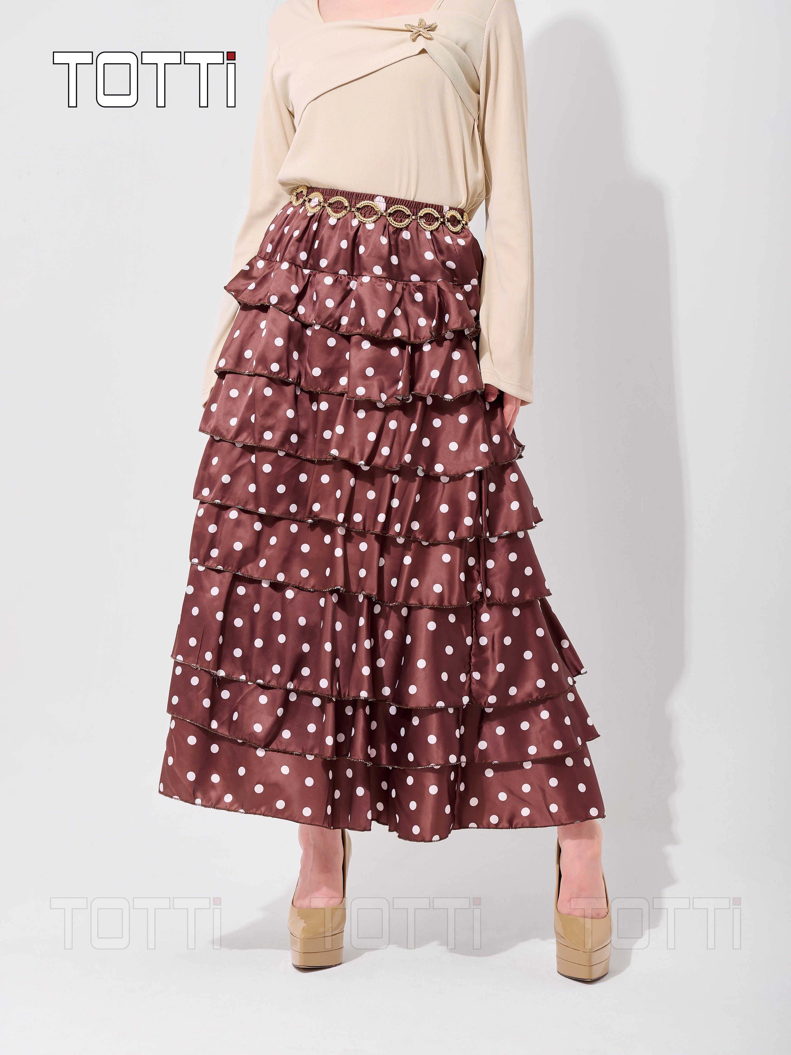 TIERED POLKA DOT MAXI SKIRT
