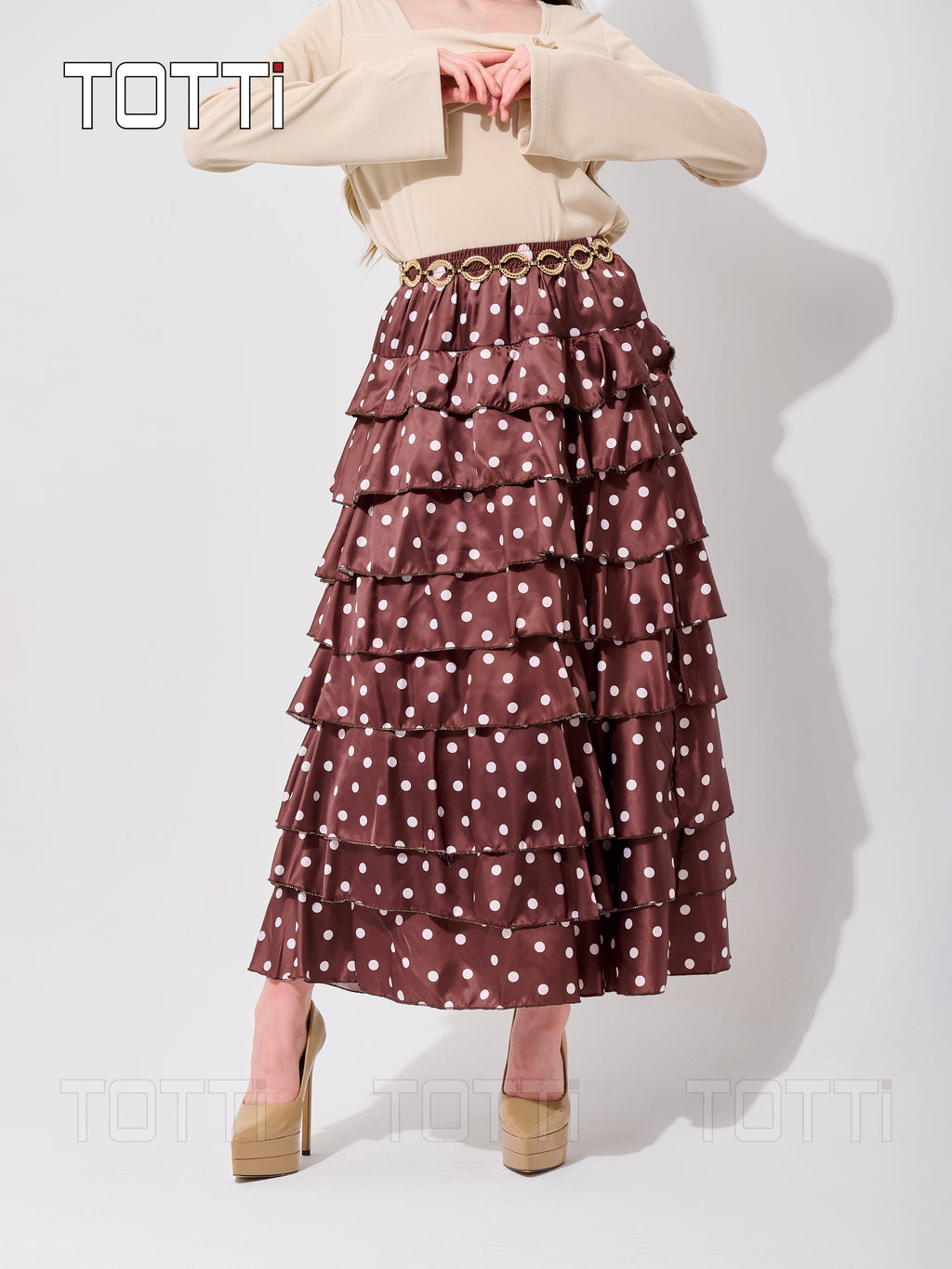 TIERED POLKA DOT MAXI SKIRT