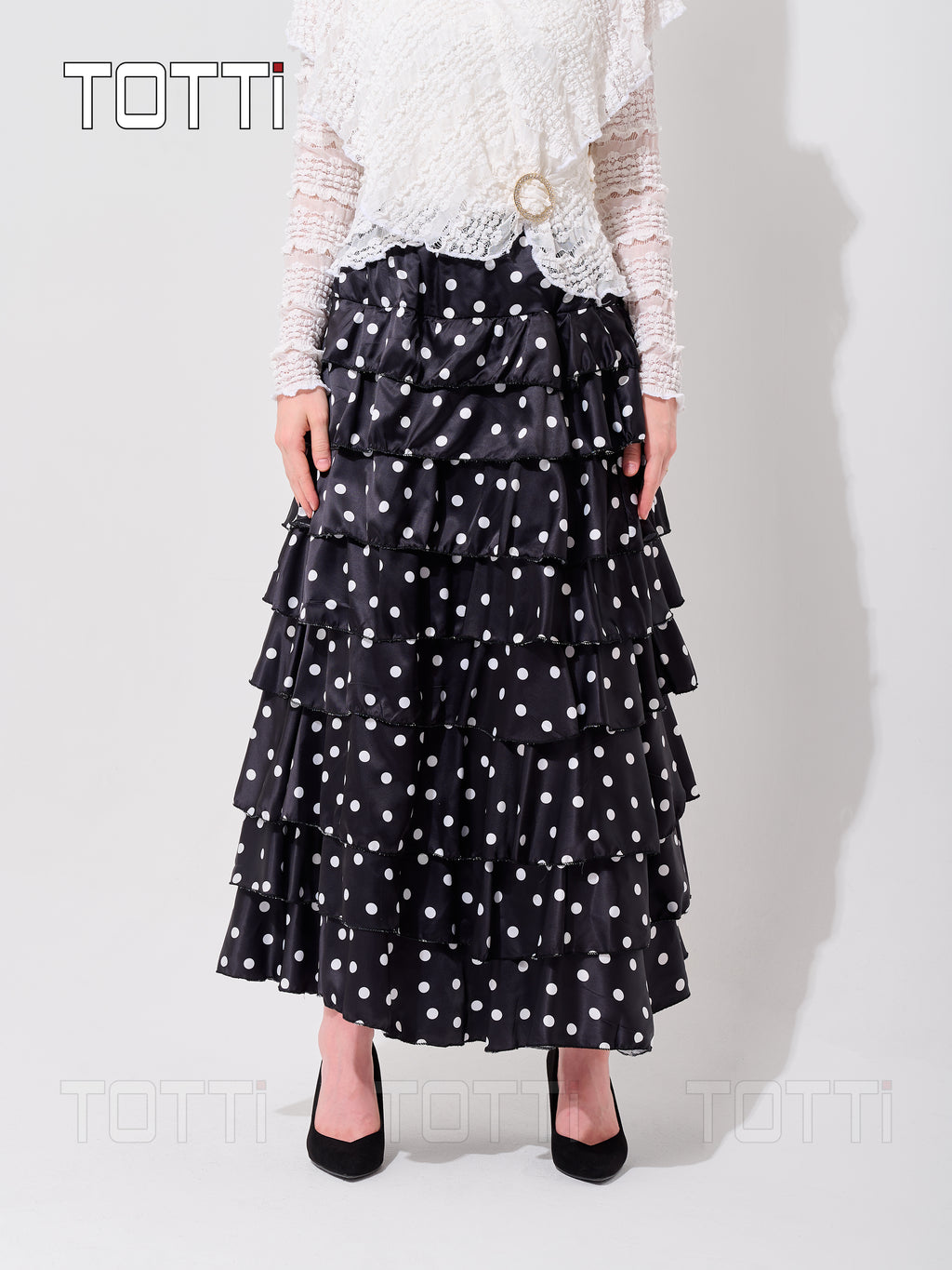 TIERED POLKA DOT MAXI SKIRT