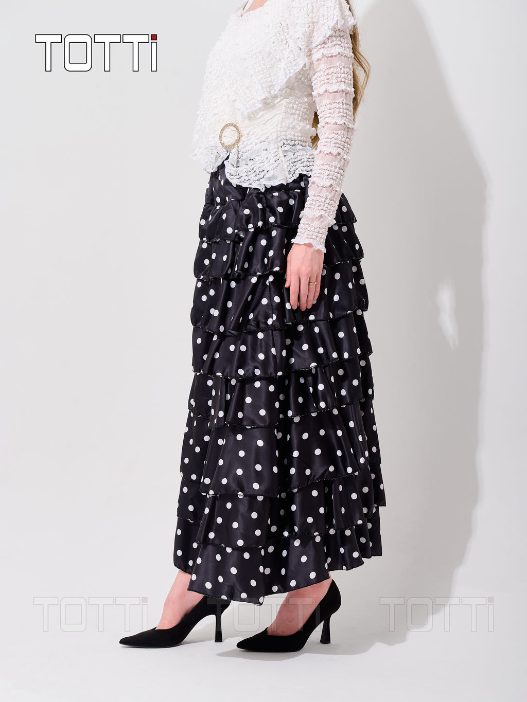 TIERED POLKA DOT MAXI SKIRT