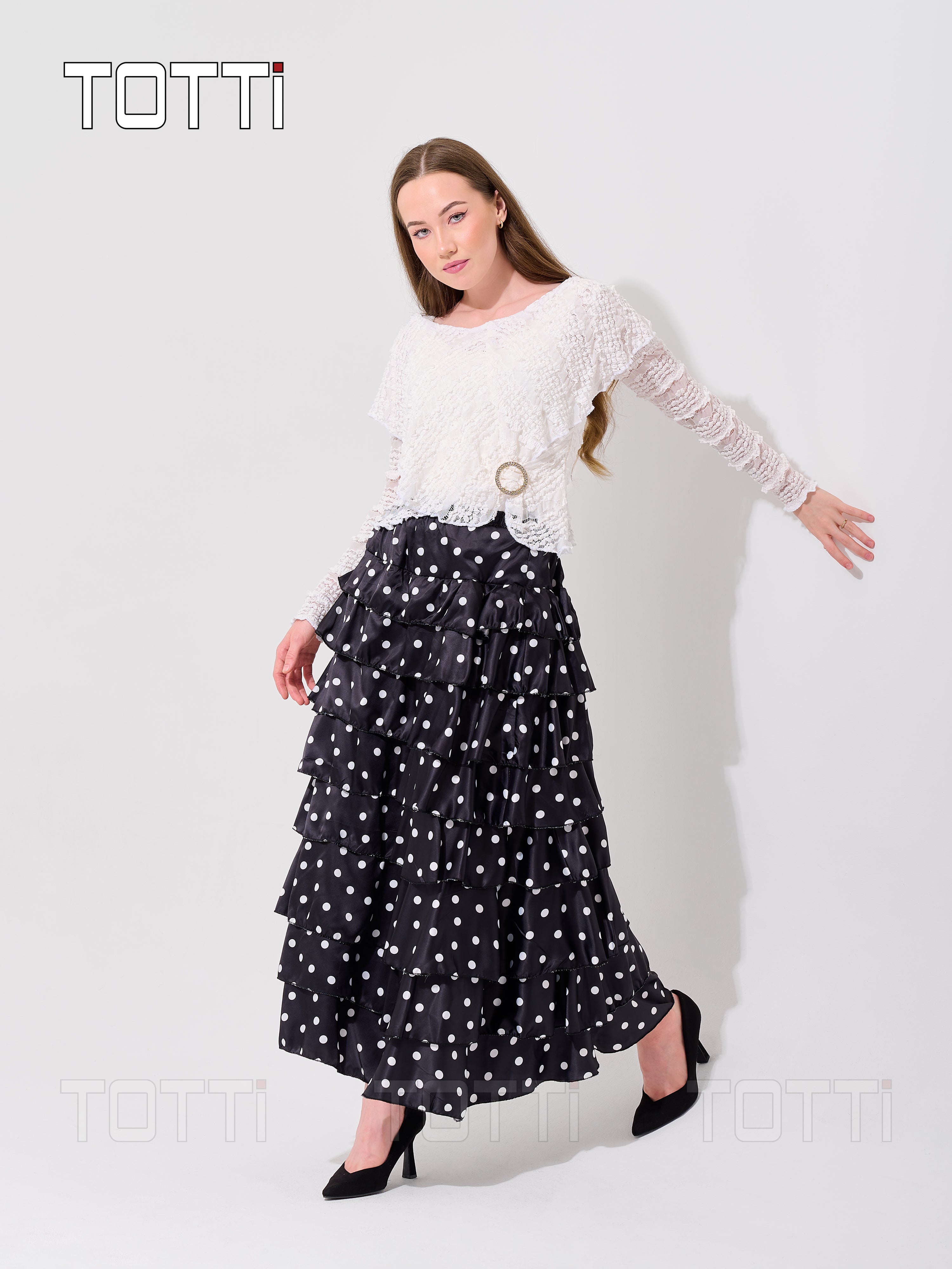 TIERED POLKA DOT MAXI SKIRT