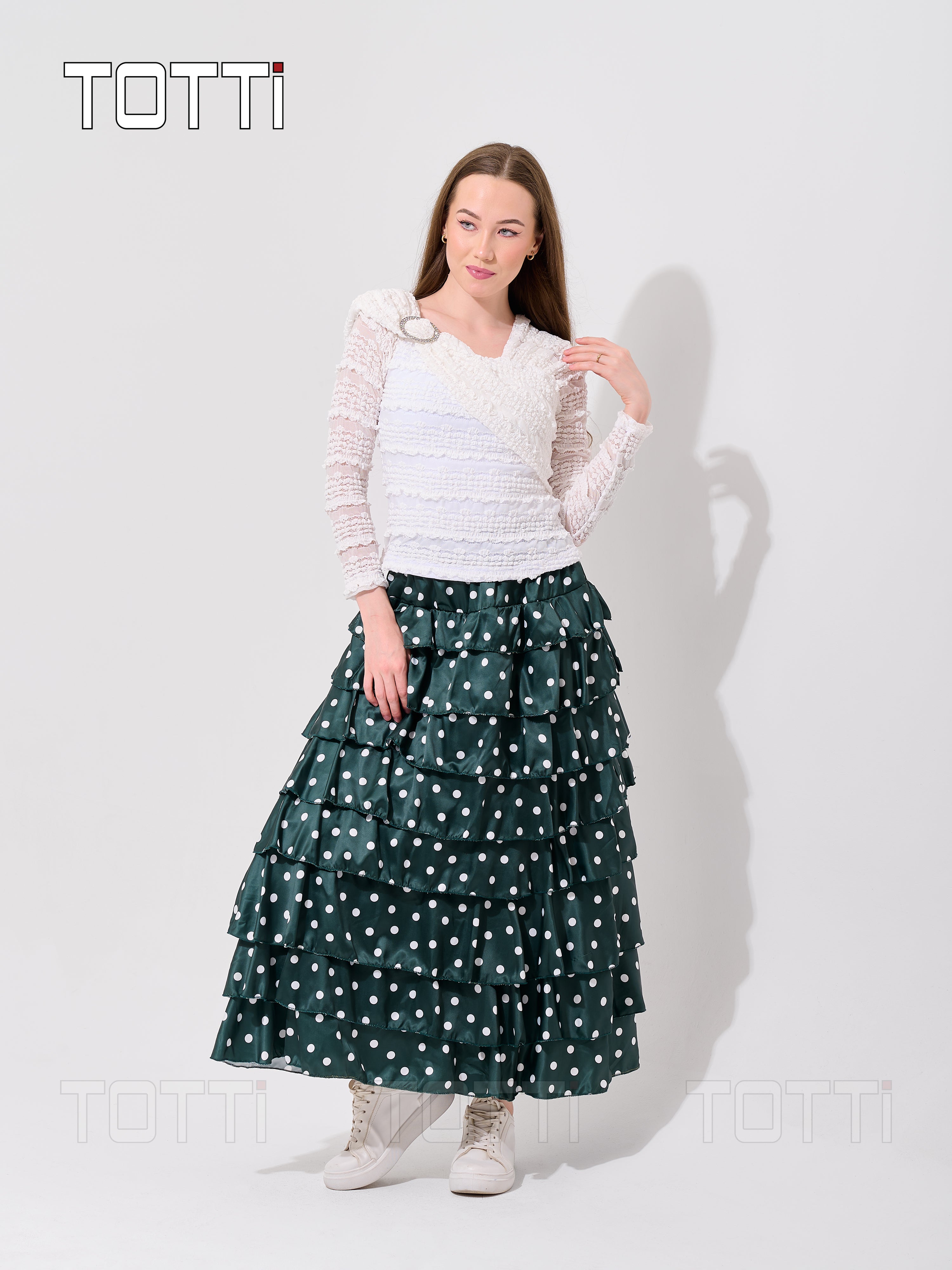TIERED POLKA DOT MAXI SKIRT