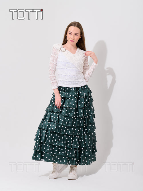 TIERED POLKA DOT MAXI SKIRT