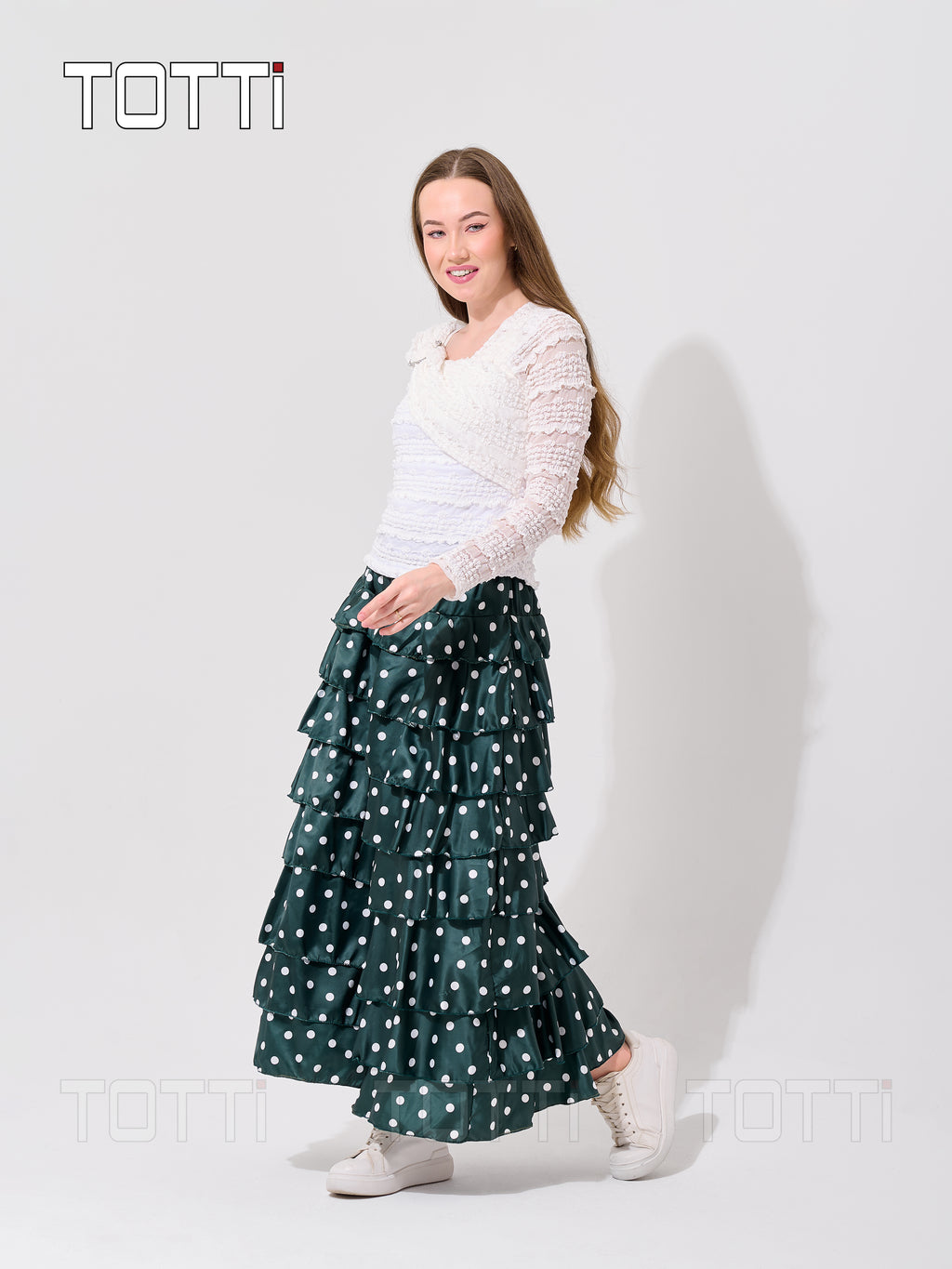 TIERED POLKA DOT MAXI SKIRT