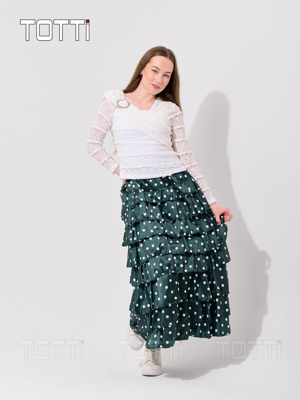 TIERED POLKA DOT MAXI SKIRT