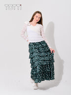 TIERED POLKA DOT MAXI SKIRT