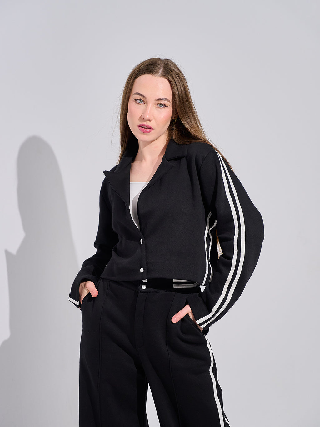 striped sleeve cropped jacket