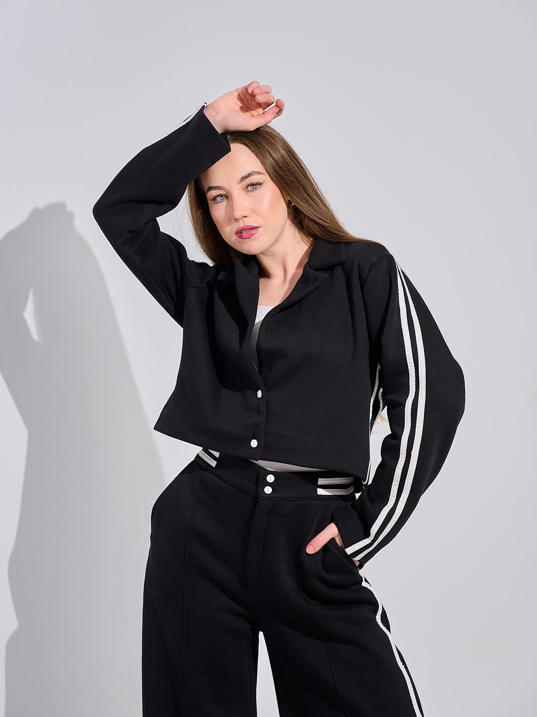 striped sleeve cropped jacket