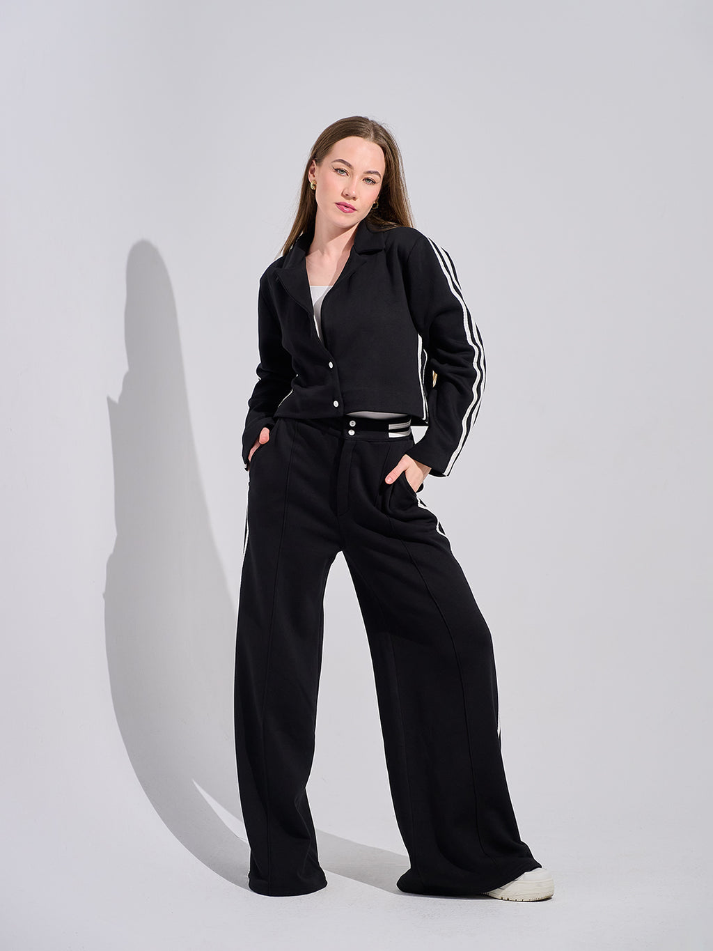 striped sleeve cropped jacket