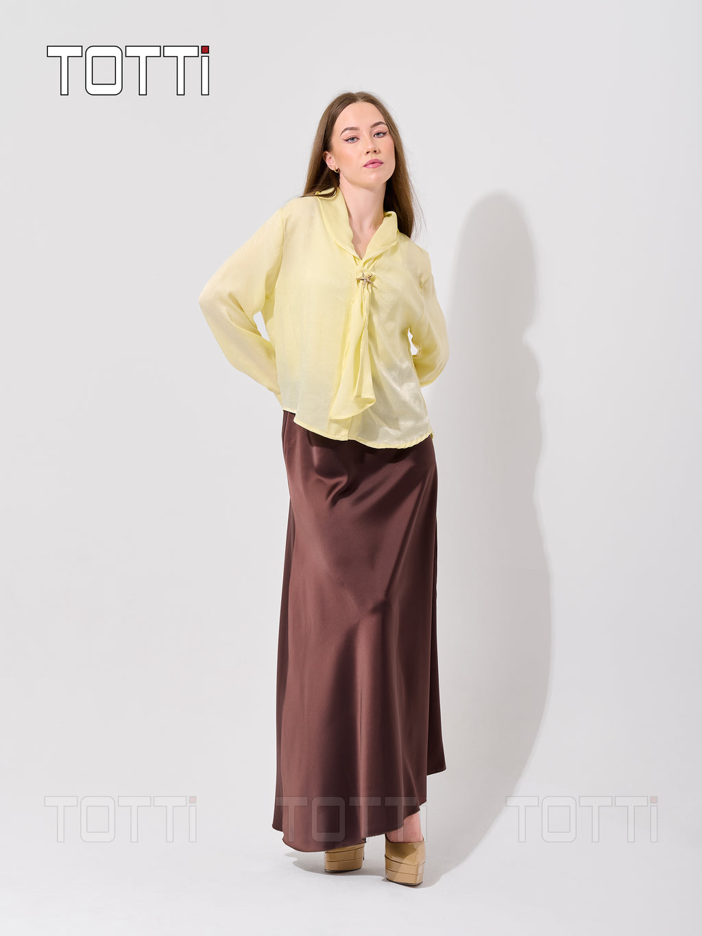 Butter Yellow Bow-Tie Sheer Blouse