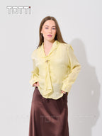 Butter Yellow Bow-Tie Sheer Blouse