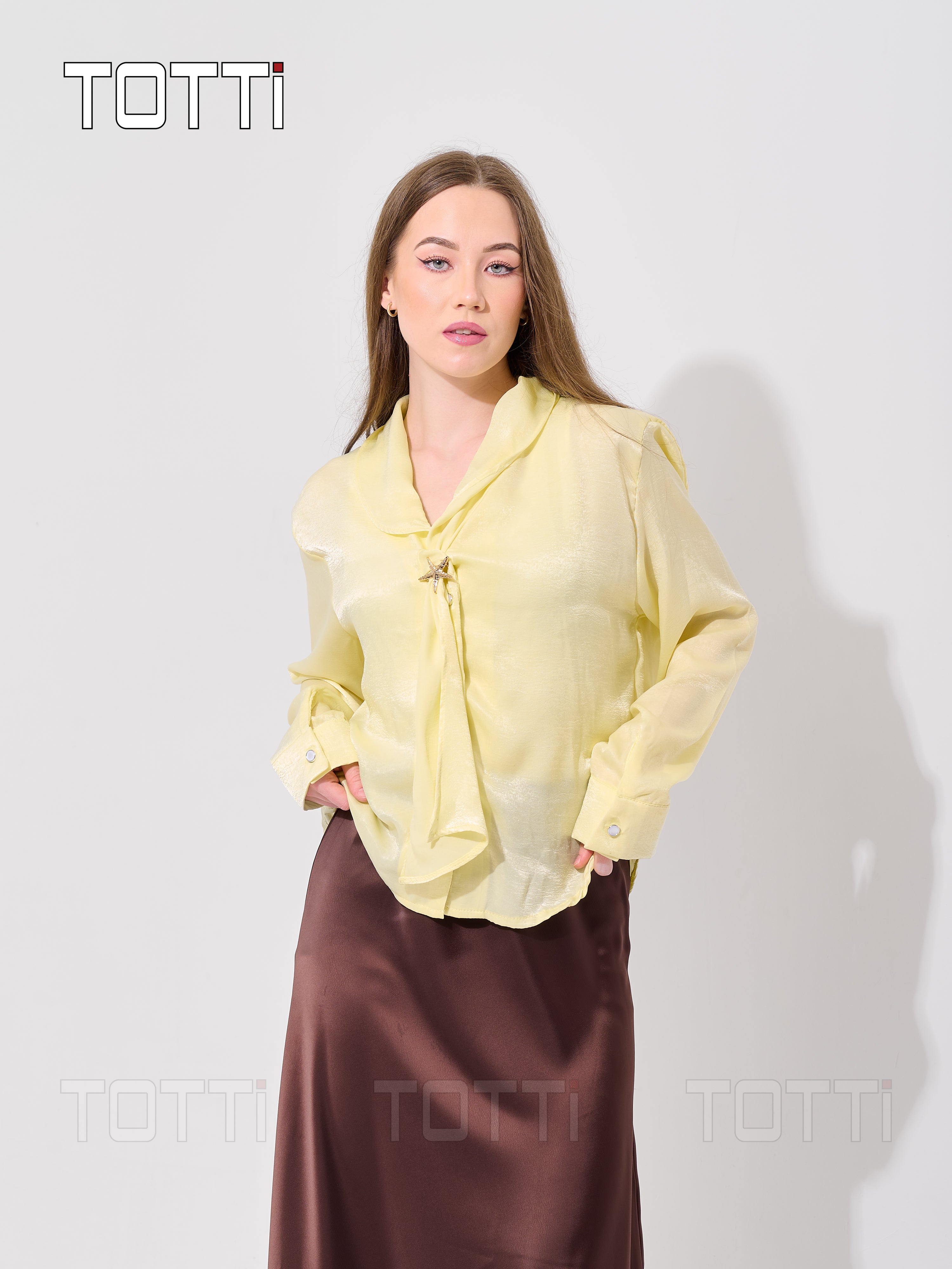 Butter Yellow Bow-Tie Sheer Blouse