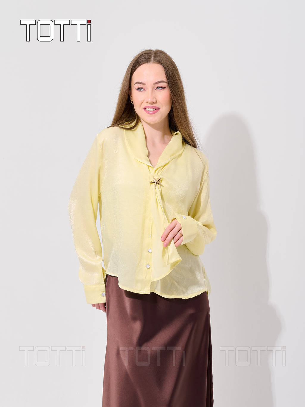 Butter Yellow Bow-Tie Sheer Blouse