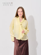 Butter Yellow Bow-Tie Sheer Blouse