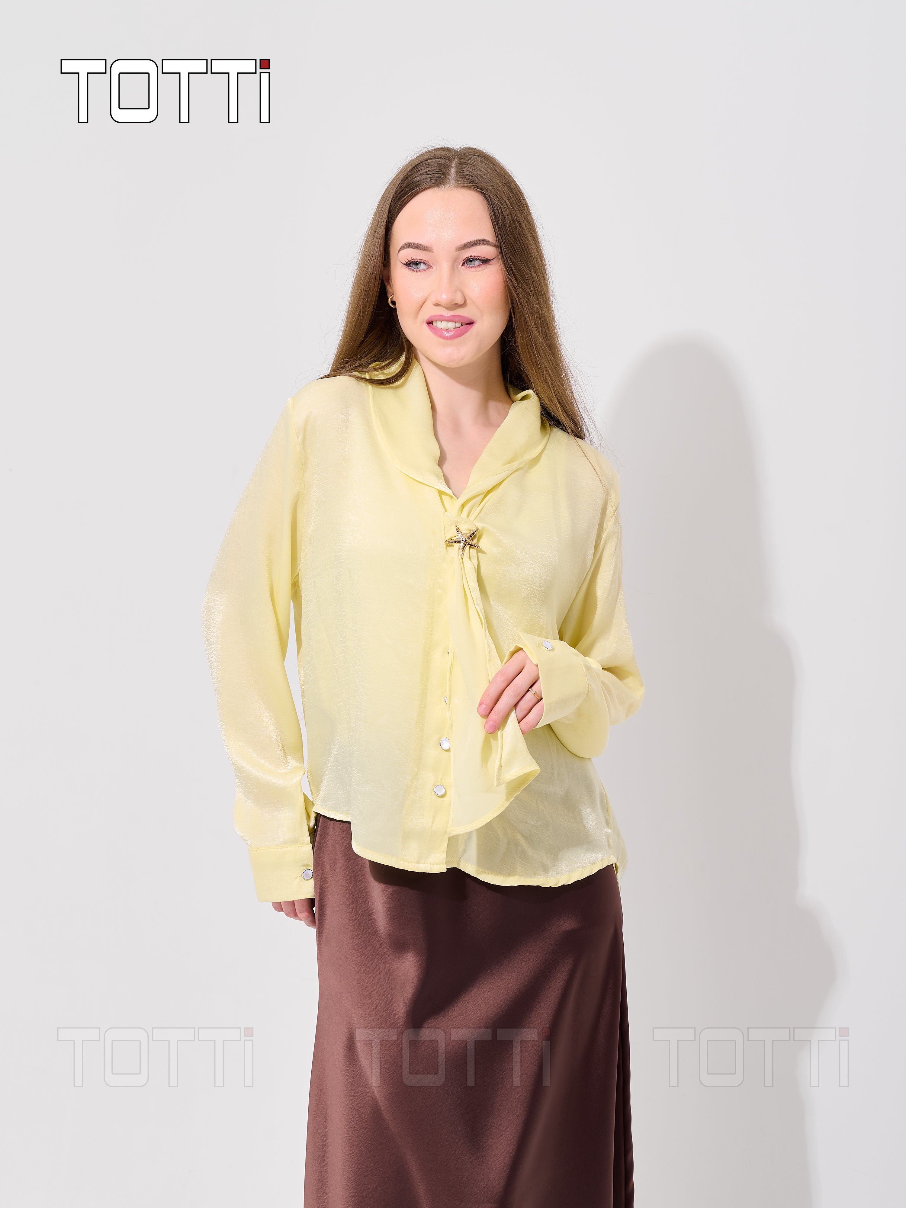 Butter Yellow Bow-Tie Sheer Blouse
