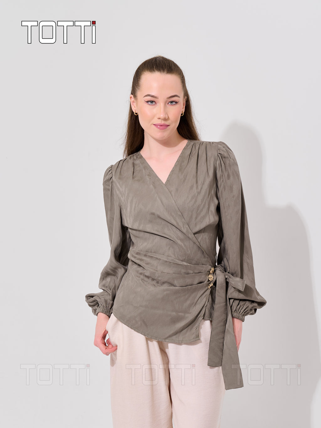 Olive Odyssey Draped Blouse