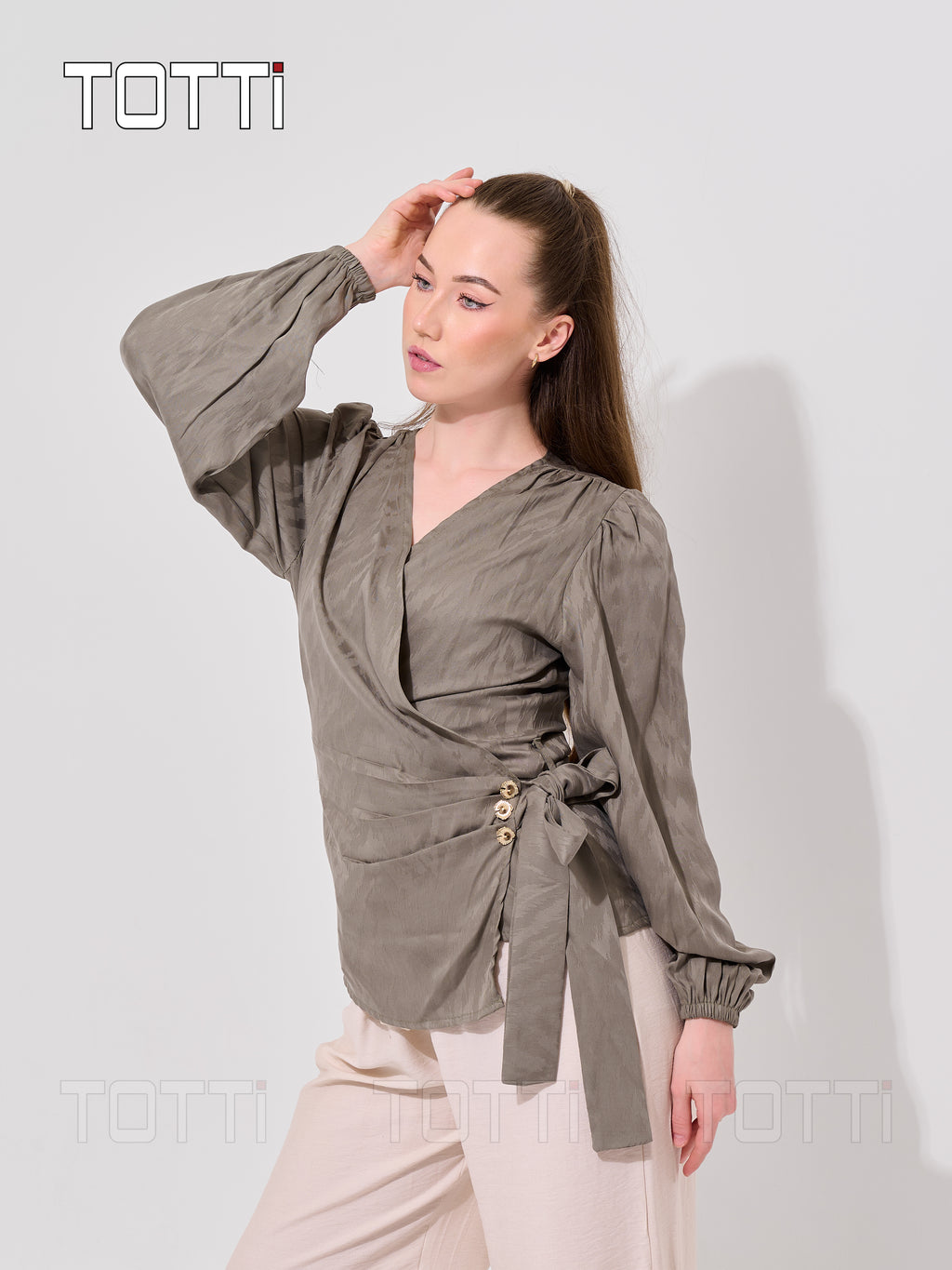 Olive Odyssey Draped Blouse
