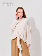 Ivory Floral Jacquard Tie-Front Blouse