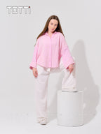 Petal Pink Embroidered Oversized Shirt