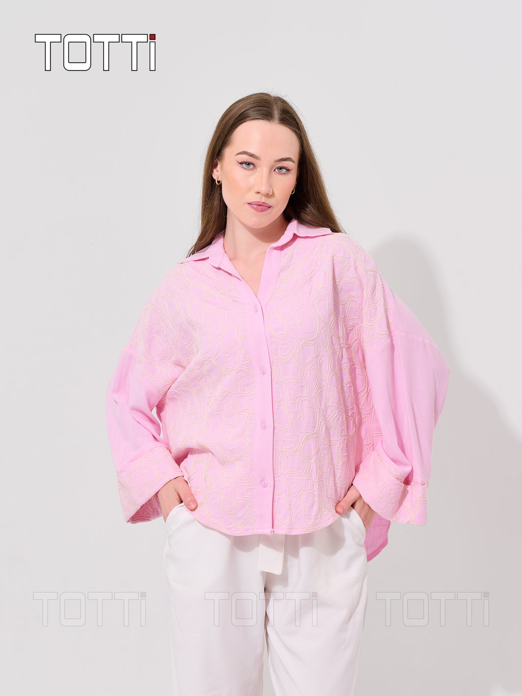 Petal Pink Embroidered Oversized Shirt