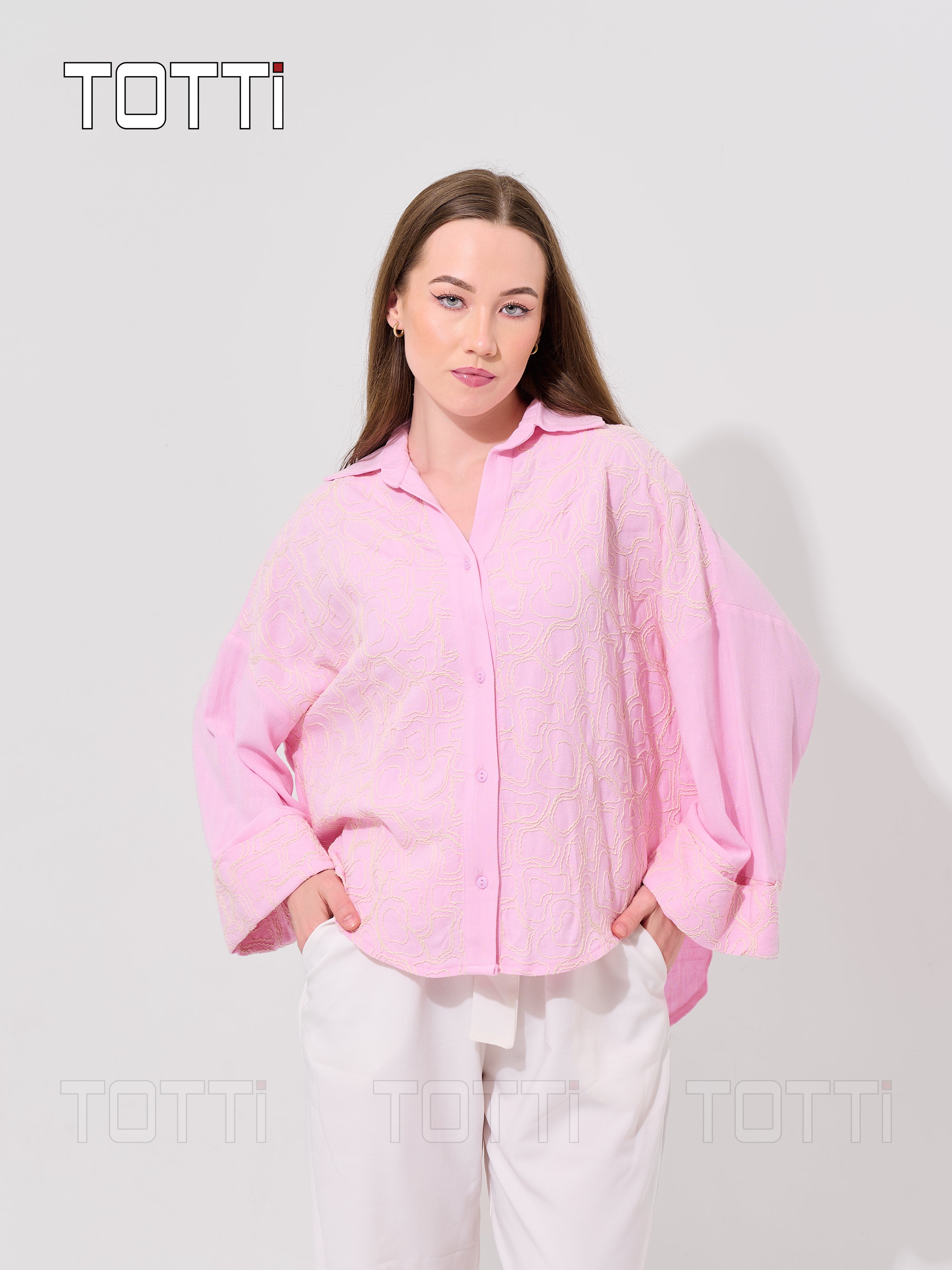 Petal Pink Embroidered Oversized Shirt