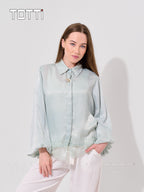 Mint Satin Lace-Hem Shirt Jacket
