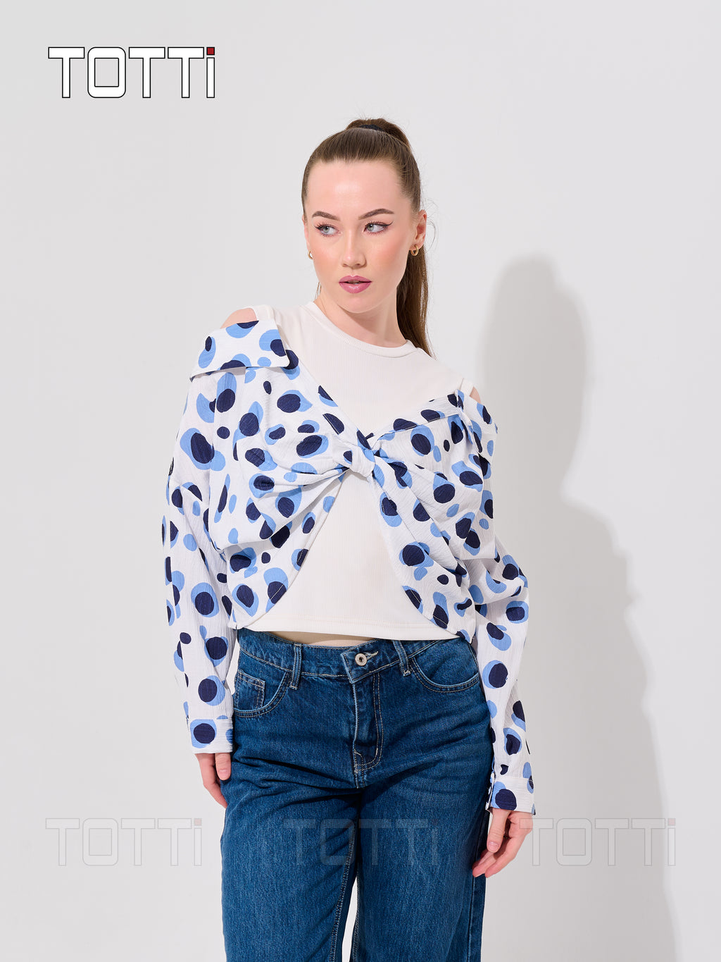 KNOTTED POLKA DOT BLOUSE