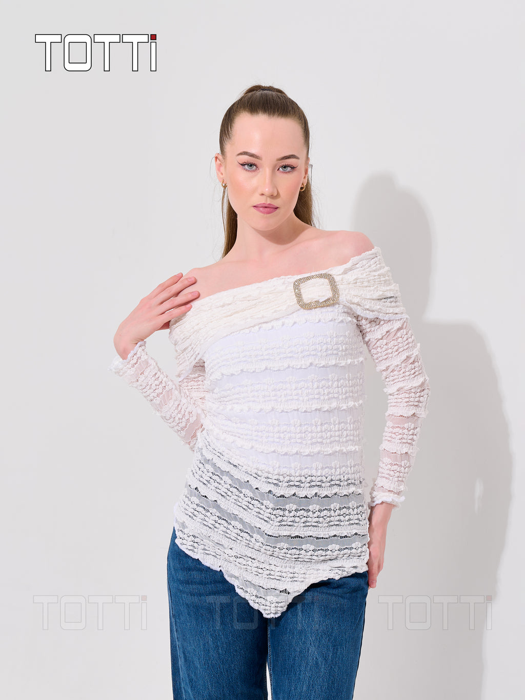 Sheer Sleeve Lace Draped Top